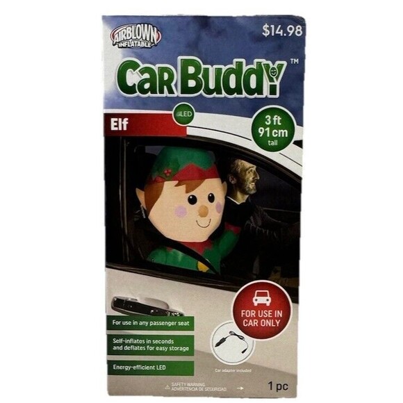 Inflatable Christmas 3ft Tall Elf Car Buddy Airblown  Energy Efficient LED Gemmy - Picture 1 of 3